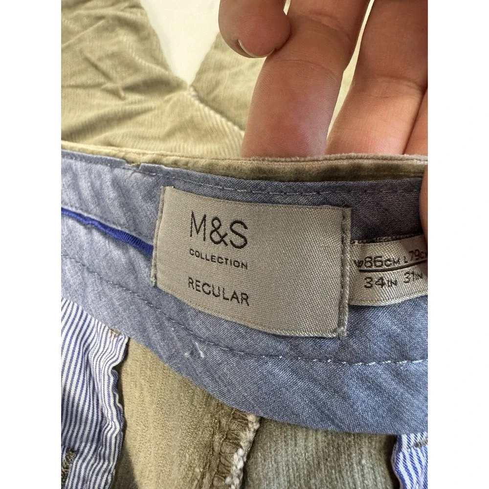 Marks & Spencer Regular Mens 34x31 Corduroy Pants Stretch Modern Classic Casual